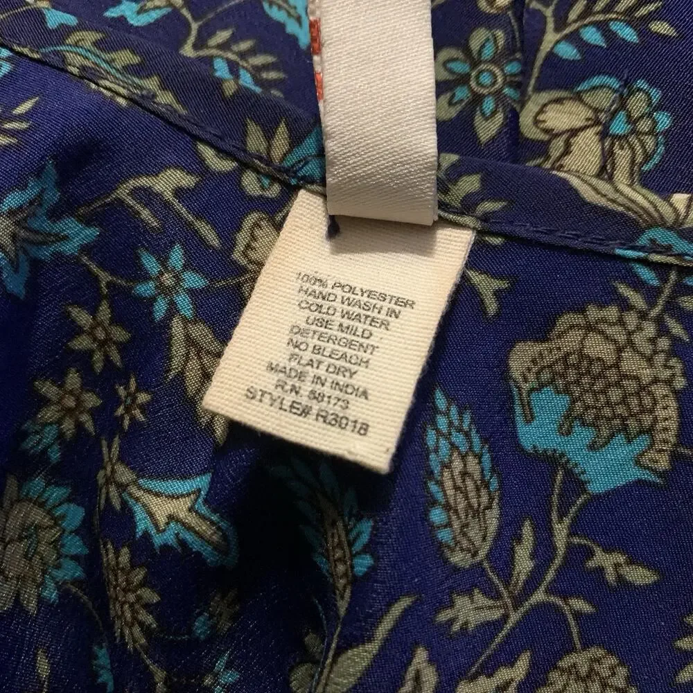 RAGA Anthropologie women's size S Blue Floral Print Spaghetti Strap Rayon Top - Picture 6 of 8
